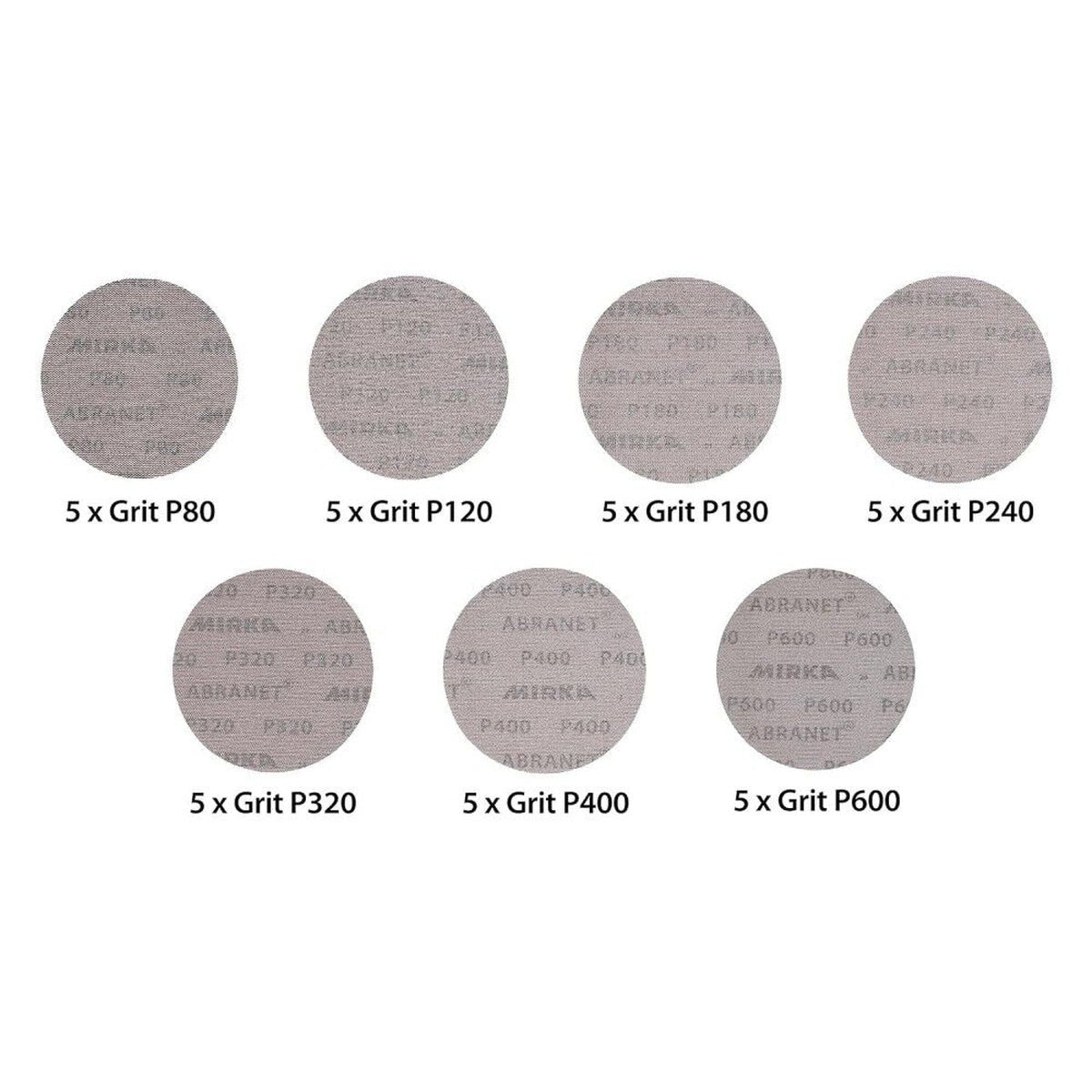 Mirka Abranet 6-in. 80-600 Grit Mesh Sanding Disc Assortment Pack, 35-Piece Hook and Loop (9A-241-AP)