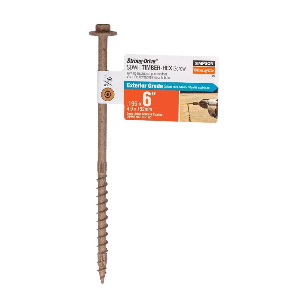 Simpson Strong-Tie SDWH19600DB-RP1 Strong-Drive SDWH TIMBER-HEX Screw, 0.195-in. x 6-in. 5/16 Hex, DB Coating