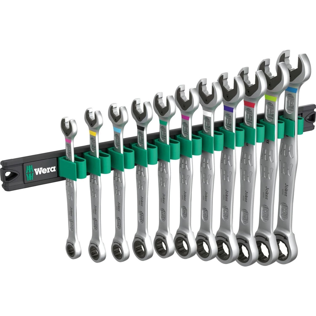 Wera 9630 Magnetic Rail 6000 Joker 1 Ratcheting Combination Wrenches Set, 11-Pieces