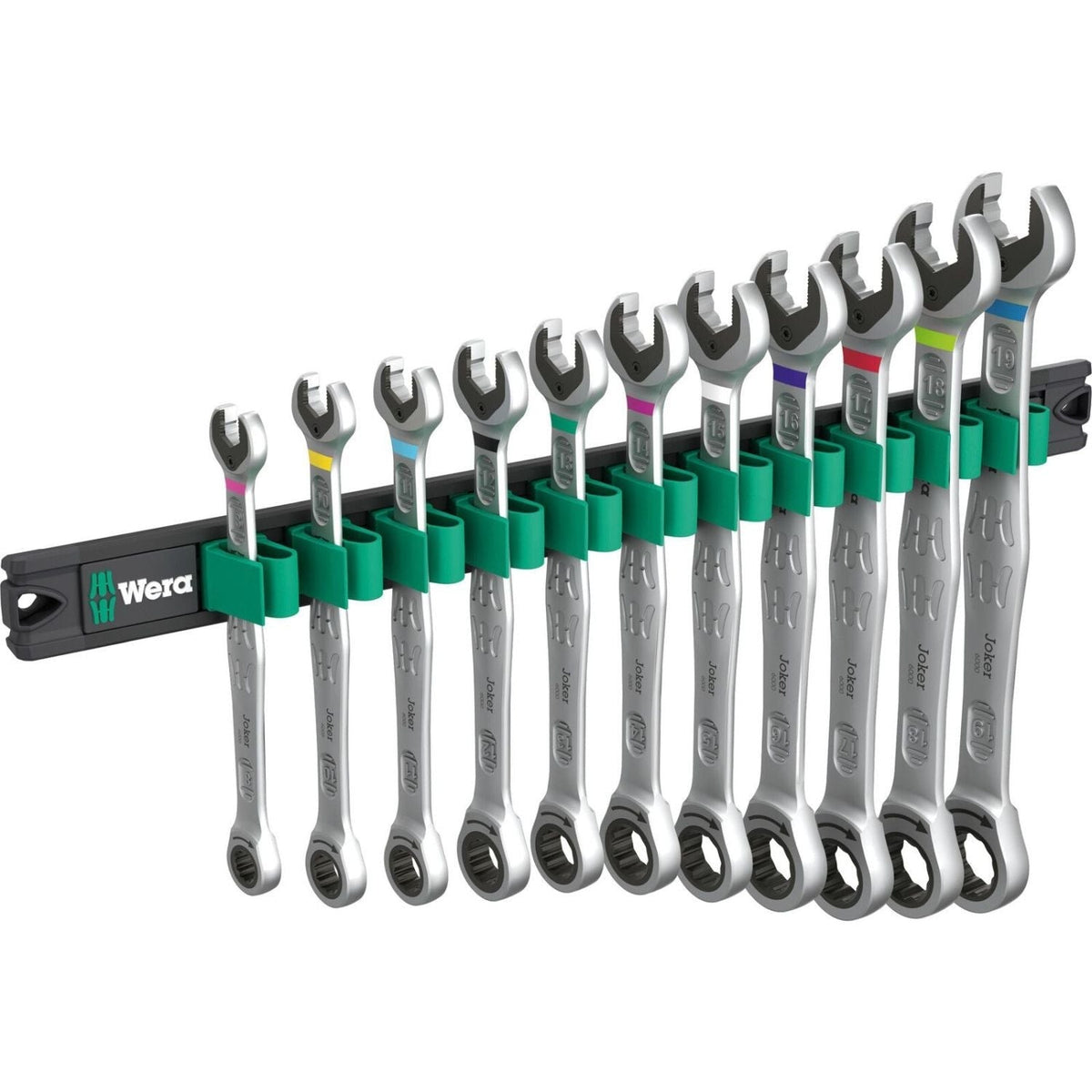 Wera 9630 Magnetic Rail 6000 Joker 1 Ratcheting Combination Wrenches Set, 11-Pieces
