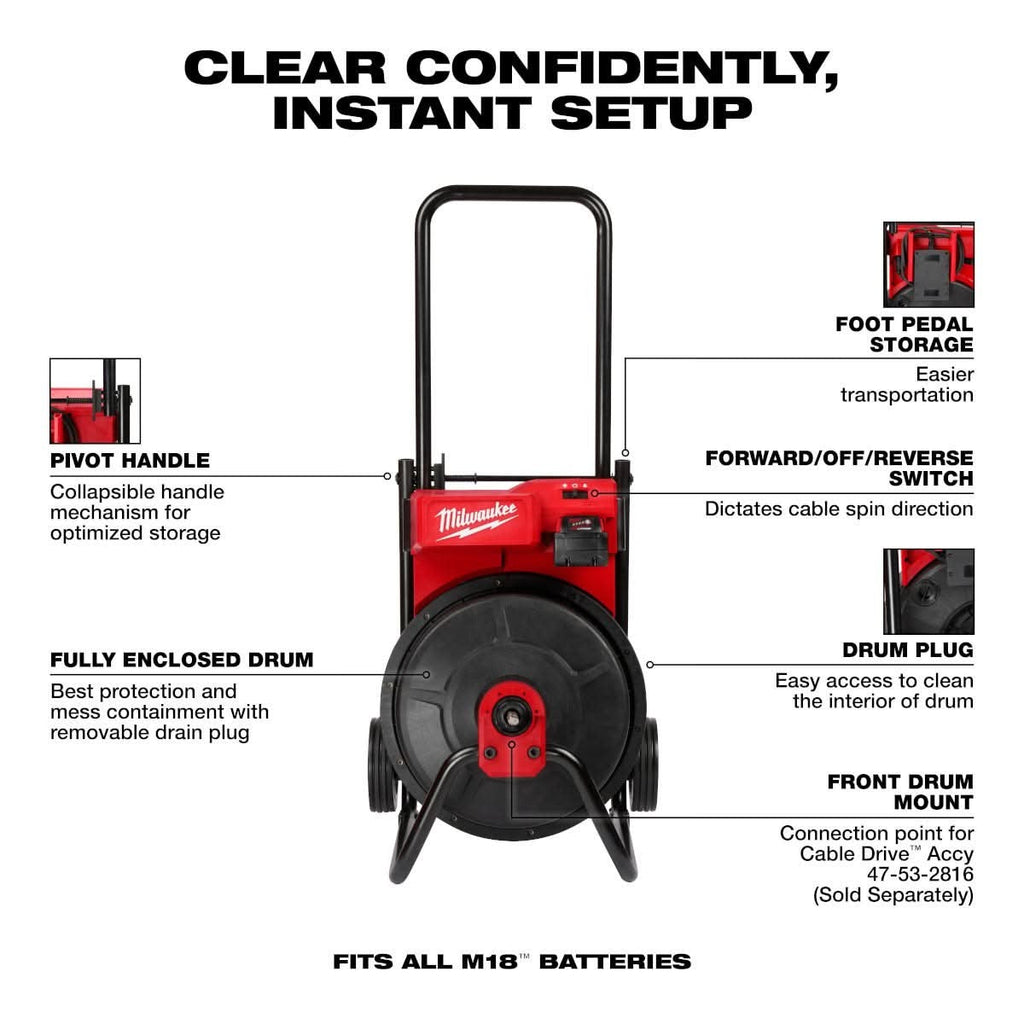 Milwaukee 2817A-21 M18 Drum Machine with 3/8-in Cable 4.0 Ah Kit