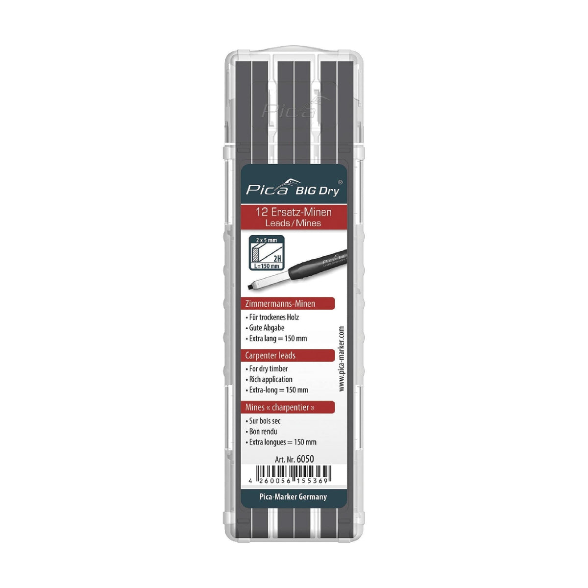 Pica 6050/SB Graphite Pencil Lead Refill Package, 12-Pack