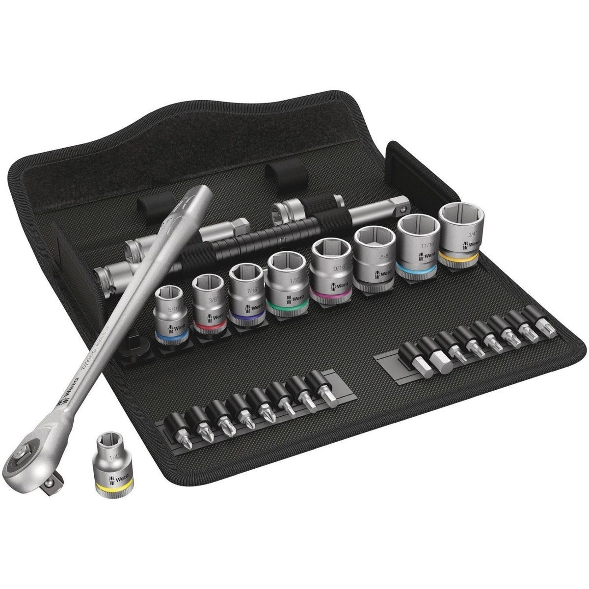 Wera 8100 SB 10 Zyklop Metal Ratchet Set With Push-Through Square, 3/8-in. Drive, Imperial, 29-Pieces
