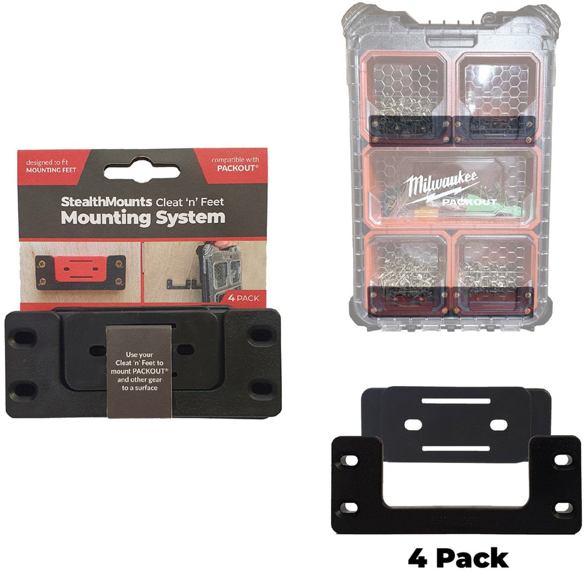 StealthMounts Cleat 'n' Feet Mounting System Black, 4-Pack