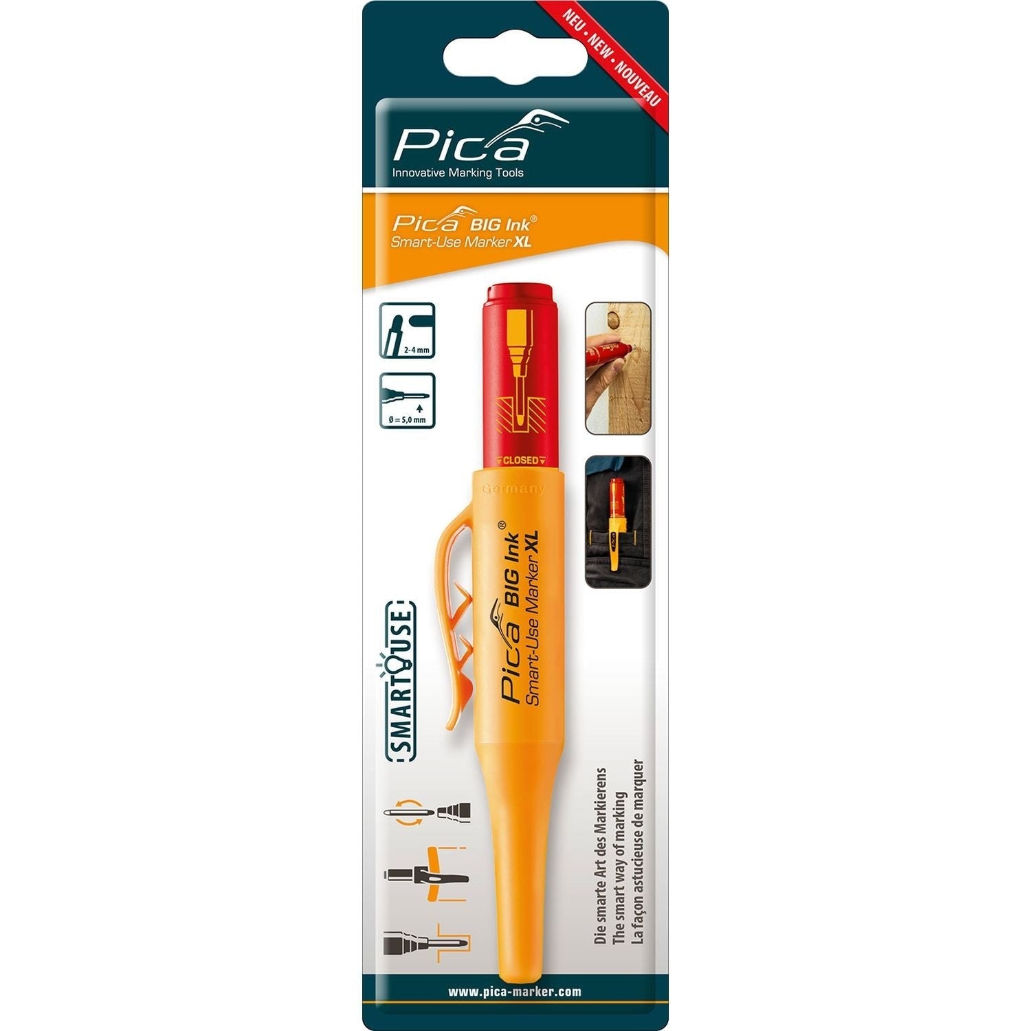 Pica 170/40/SB Red Ink Marker For Deep Hole w/ Quiver Holder, 1-Pack