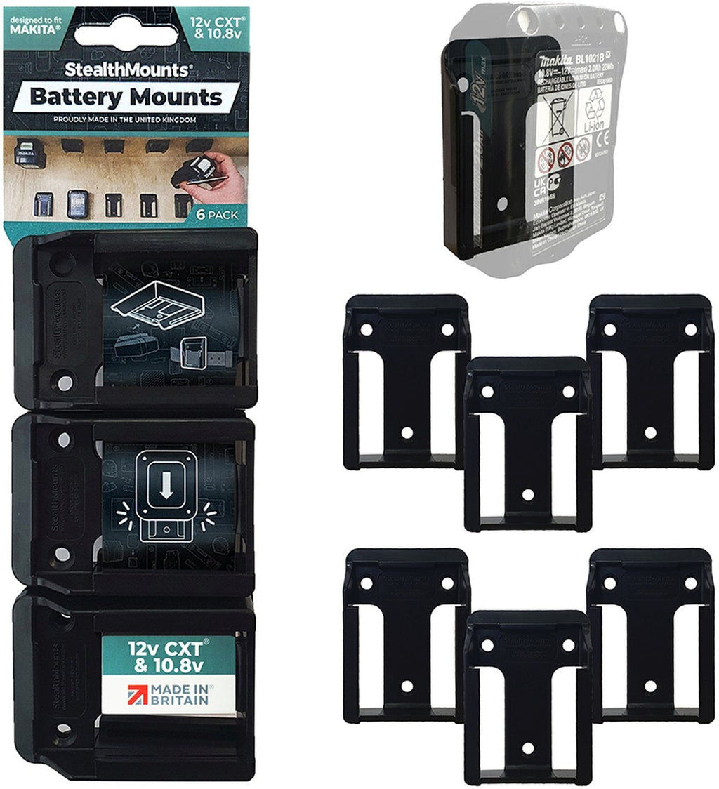 StealthMounts Battery Mounts for Makita 10.8V / 12V CXT Black, 6-Pack
