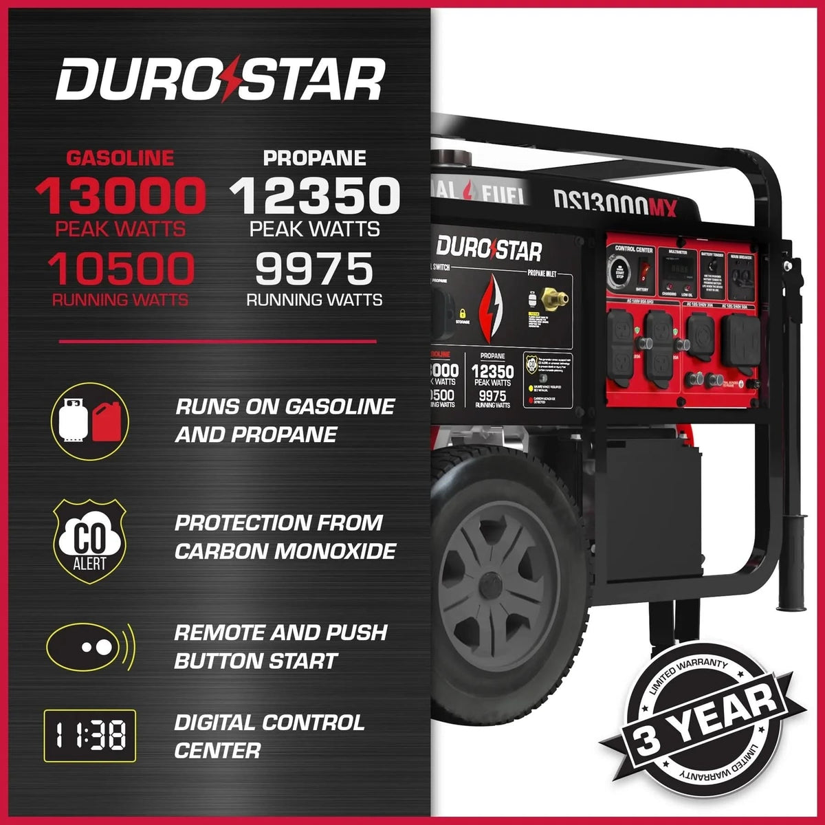 Duromax DS13000MX 13,000 Watt Dual Fuel Portable Generator w/ CO Alert