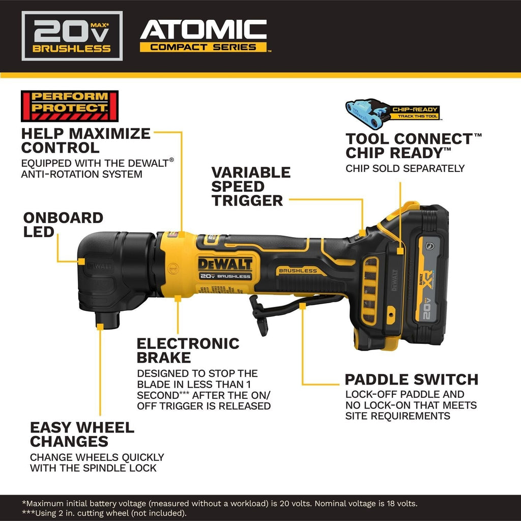 DeWALT DCG422GE1 ATOMIC 20V MAX Right Angle Grinder 1.7Ah Kit With XR POWERSTACK