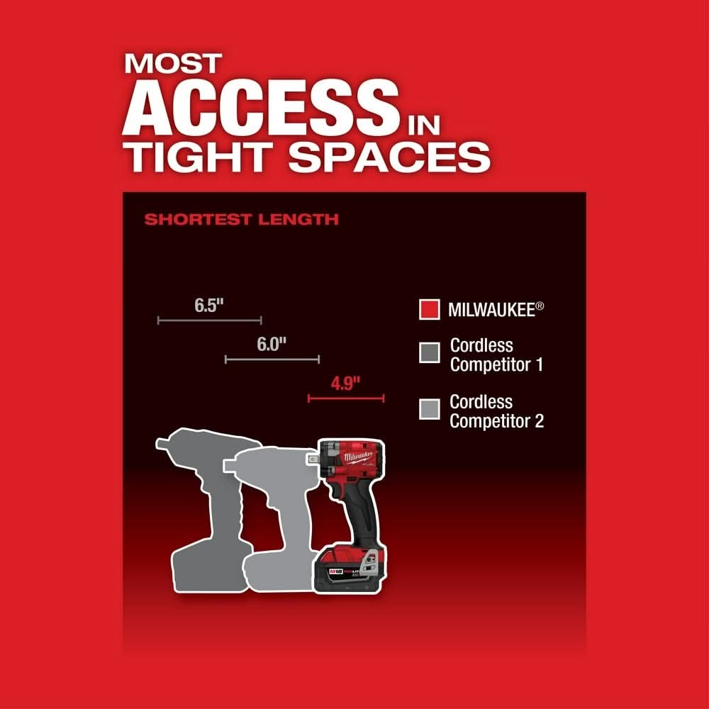 Milwaukee 2855P-20 M18 FUEL 1/2-Inch Compact Impact Wrench with Pin Detent, Tool Only