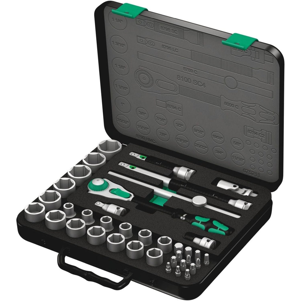 Wera 8100 Sc 4 Zyklop Speed Ratchet Set, 1/2-in. Drive, Imperial, 38-Pieces