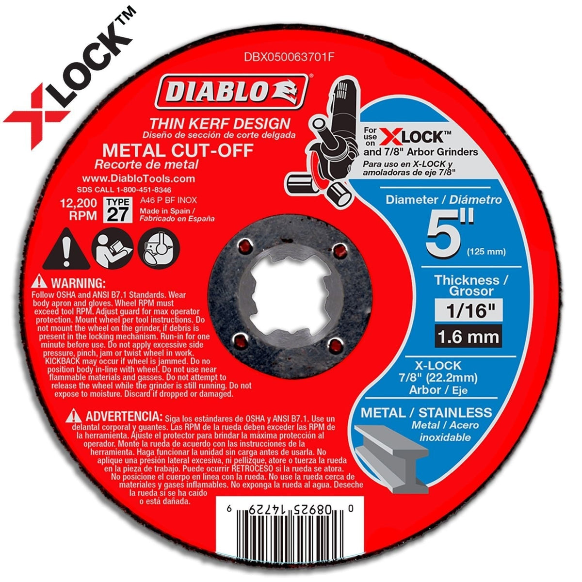 Diablo DBX050063701F 5 InchType 27 Metal Cut-Off Disc for X-Lock and All Grinders