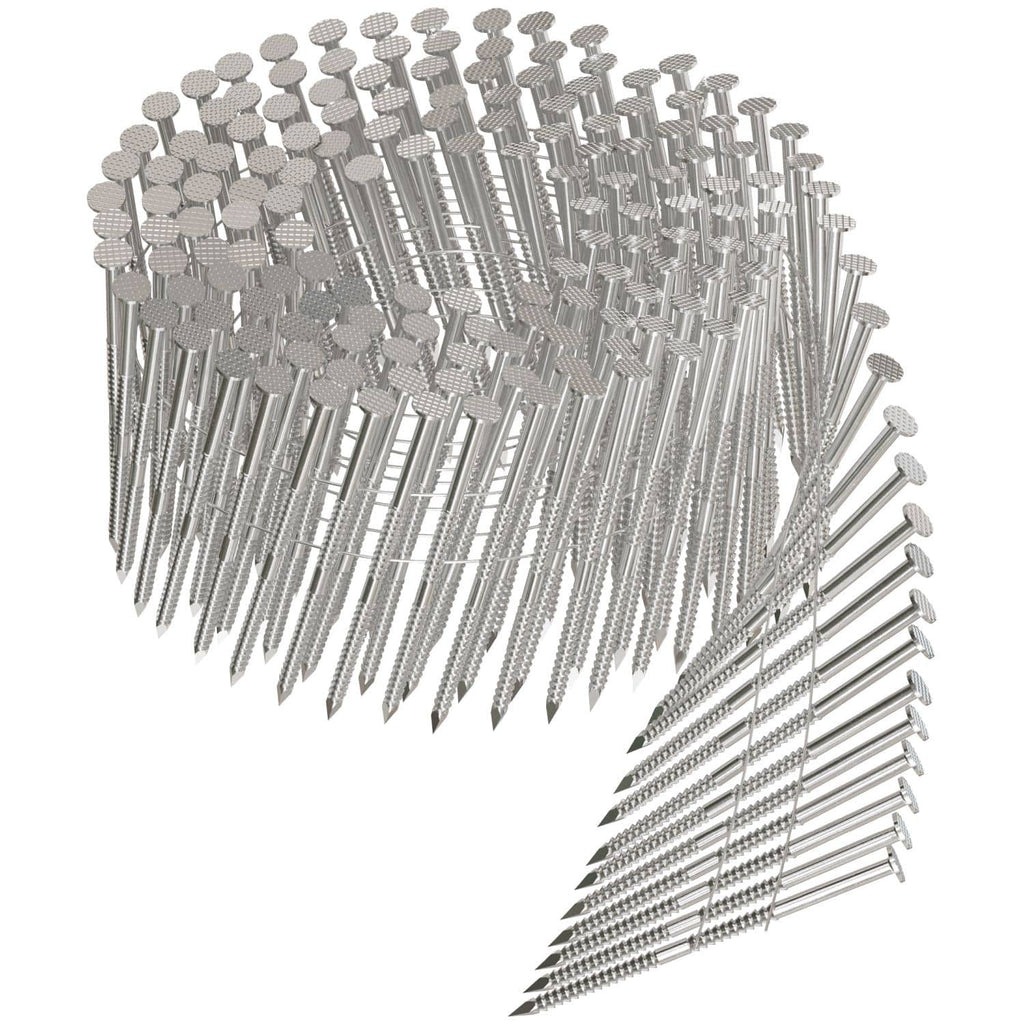 Simpson Strong-Tie T12A250PNB 15° Wire Coil, Full Round Head, Ring-Shank Decking/Framing Nail, 2-1/2-in. x .099-in. Type 316, 3600-Pack