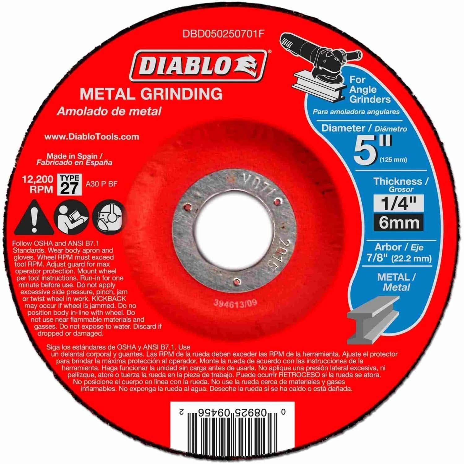 Diablo DBD050250701F 5 Inch Metal Grinding Disc - Type 27