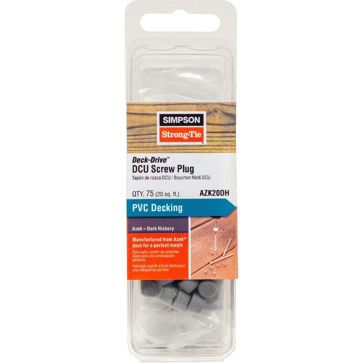 Simpson Strong-Tie AZK20DH Deck-Drive DCU Screw Plug, Azek Dark Hickory, 75-Pack