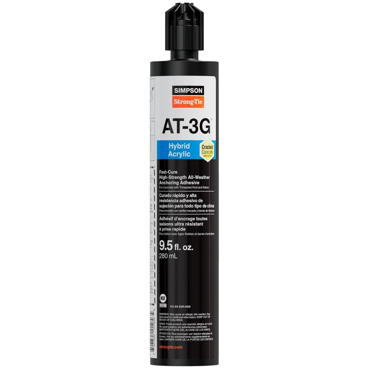 Simpson Strong-Tie AT3G10 AT-3G 9.5-oz. High-Strength Acrylic Anchoring Adhesive Cartridge w/ Nozzle