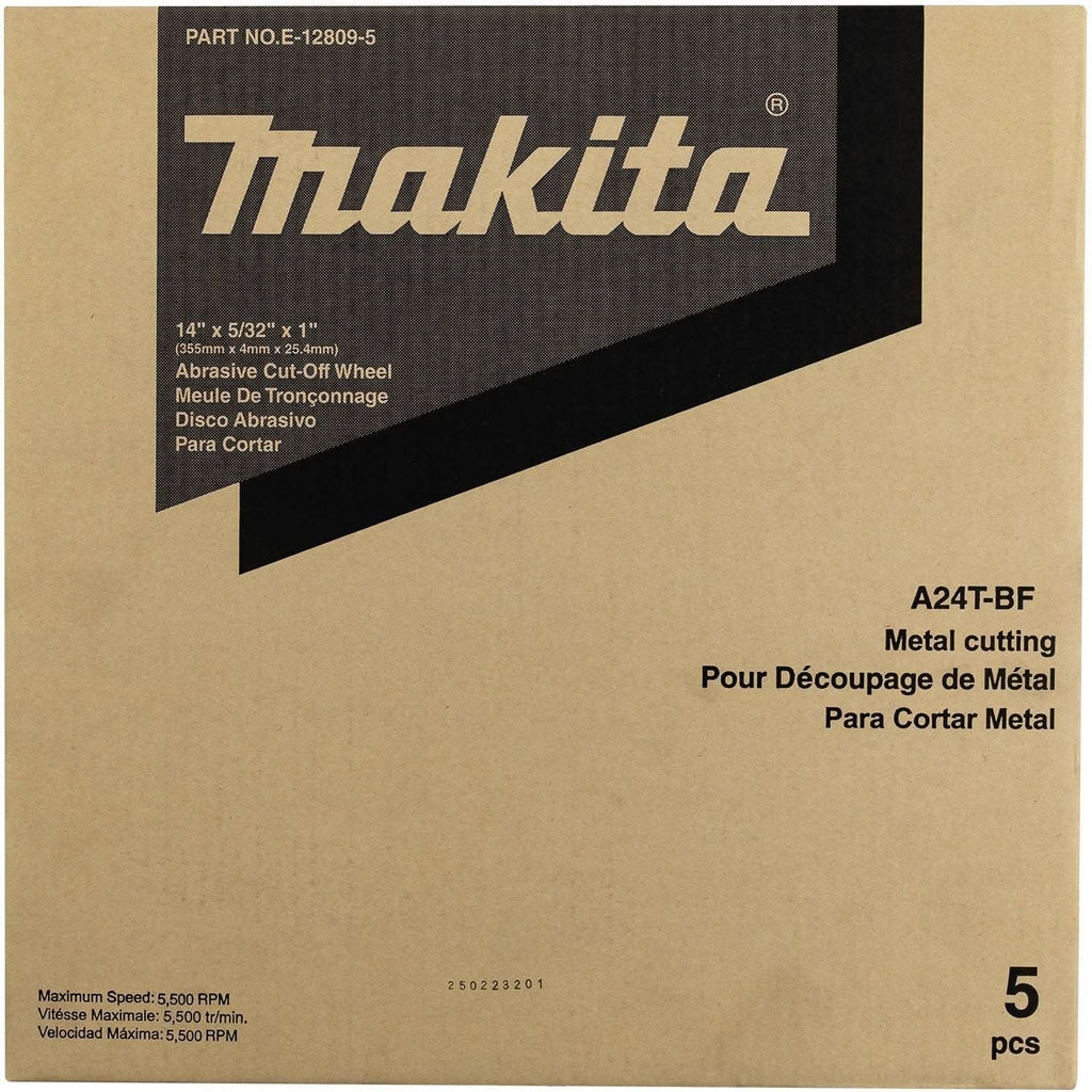 Makita E-12809-5 14" x 5/32" x 1" Abrasive Cut"â€ ̃Off Wheel, 5/pk