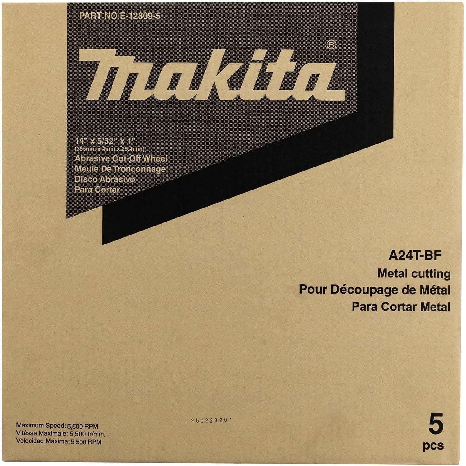 Makita E-12809-5 14" x 5/32" x 1" Abrasive Cut"â€ ̃Off Wheel, 5/pk