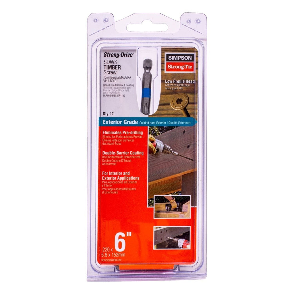 Simpson Strong-Tie SDWS22600DB-R12 Strong-Drive SDWS TIMBER Screw (Exterior Grade), 0.220-in. x 6-in. T40, Tan, 12-Pack