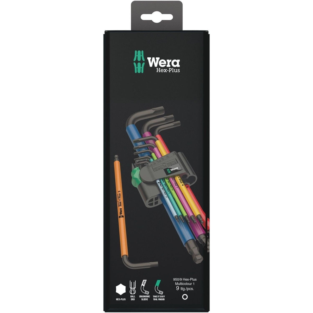Wera 950/9 Hex-Plus Multicolour 1 SB L-Key Set, Metric, Blacklaser, 9-Pieces