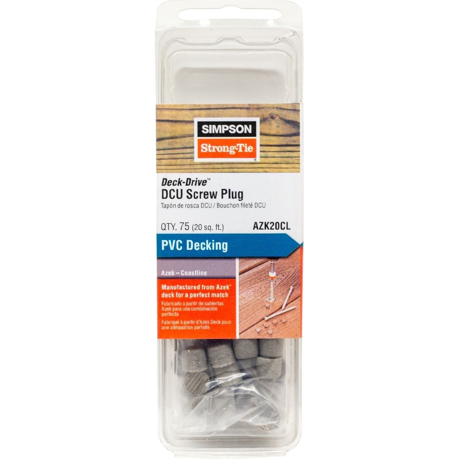Simpson Strong-Tie AZK20CL Deck-Drive DCU Screw Plug, Azek Coastline, 75-Pack