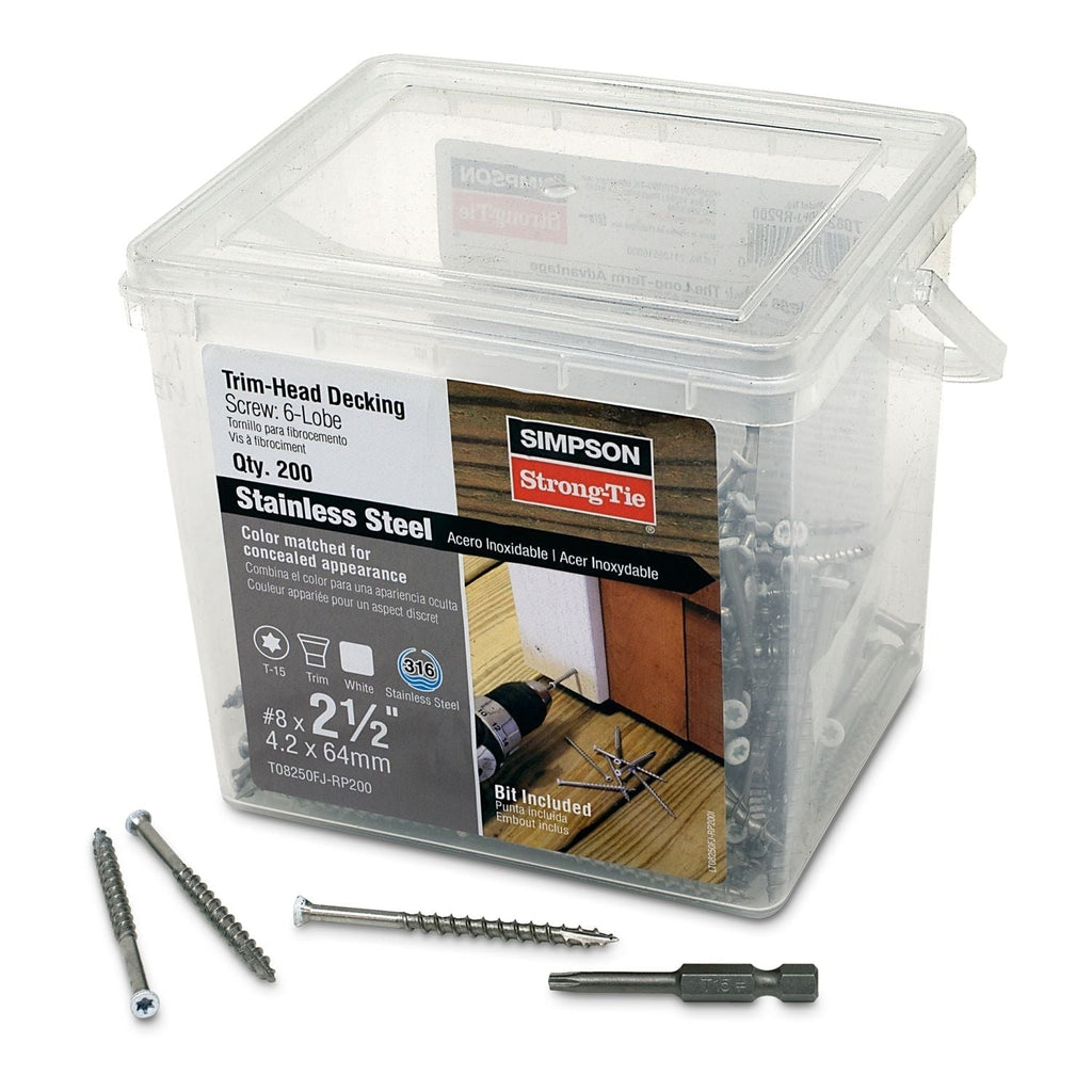 Simpson Strong-Tie T08250FJ-RP200 Trim-Head Screw, 6-Lobe Drive, #8 x 2-1/2-in. T-15 Type 316, White 01, 200-Pack