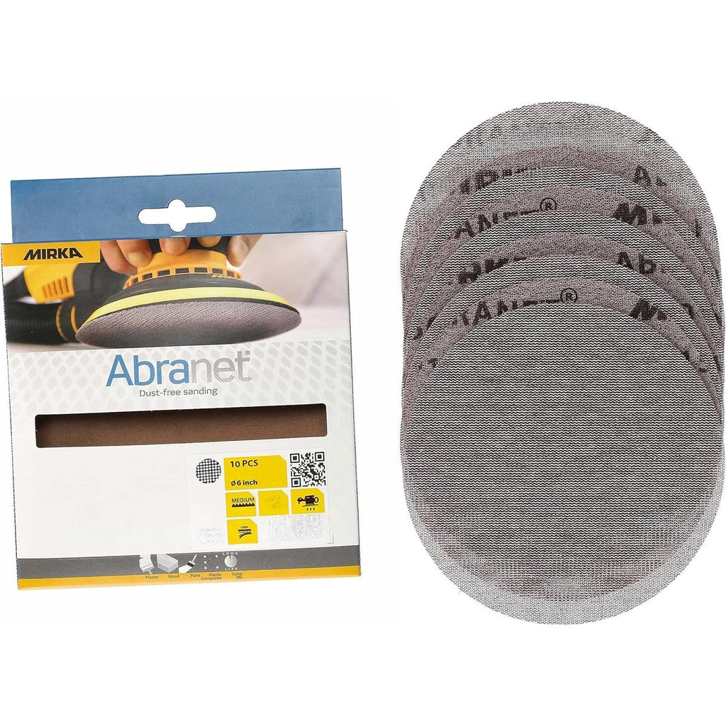 Mirka Abranet 6-in. P100 Hook and Loop Sanding Discs, 10-Pack Dust-Free Mesh Abrasive (9A-241-100RP)