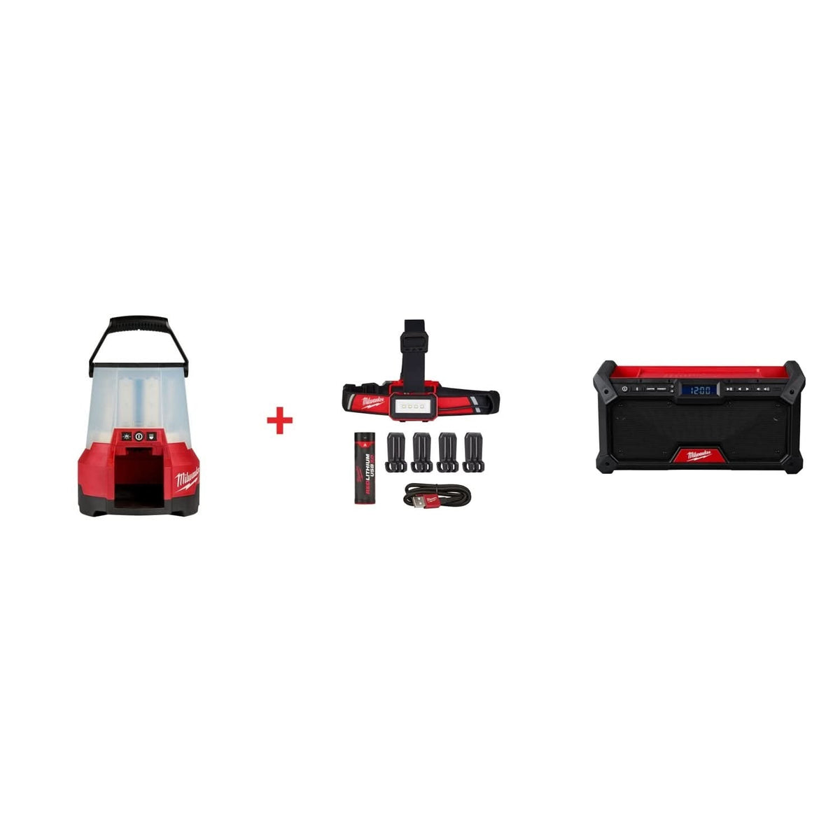 Milwaukee M18 RADIUS LED Site Light & Low Profile USB Headlamp Set with M18 Bluetooth Jobsite Radio