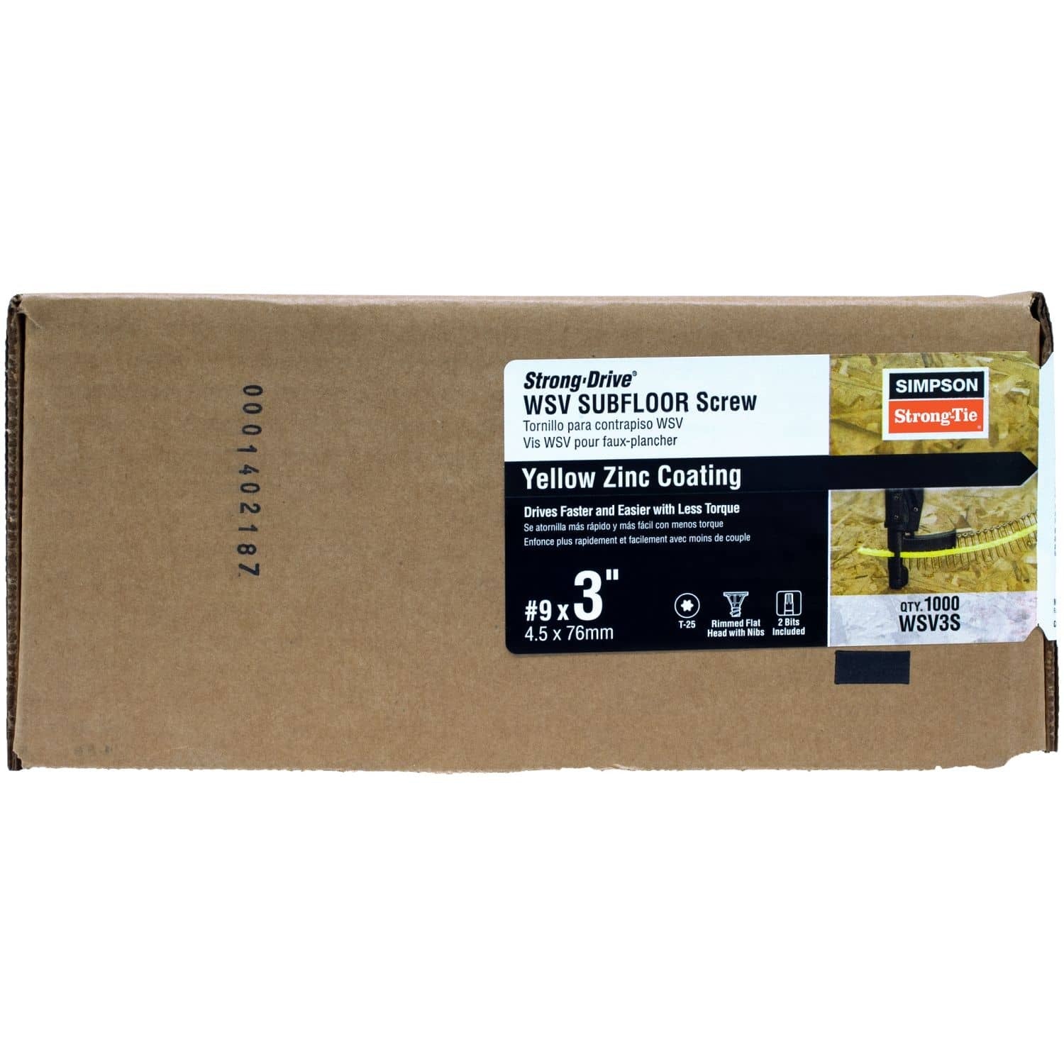 Simpson Strong-Tie WSV3S Strong-Drive WSV SUBFLOOR Screw (Collated), #9 x 3-in. T25, Yellow Zinc, 1000-Pack