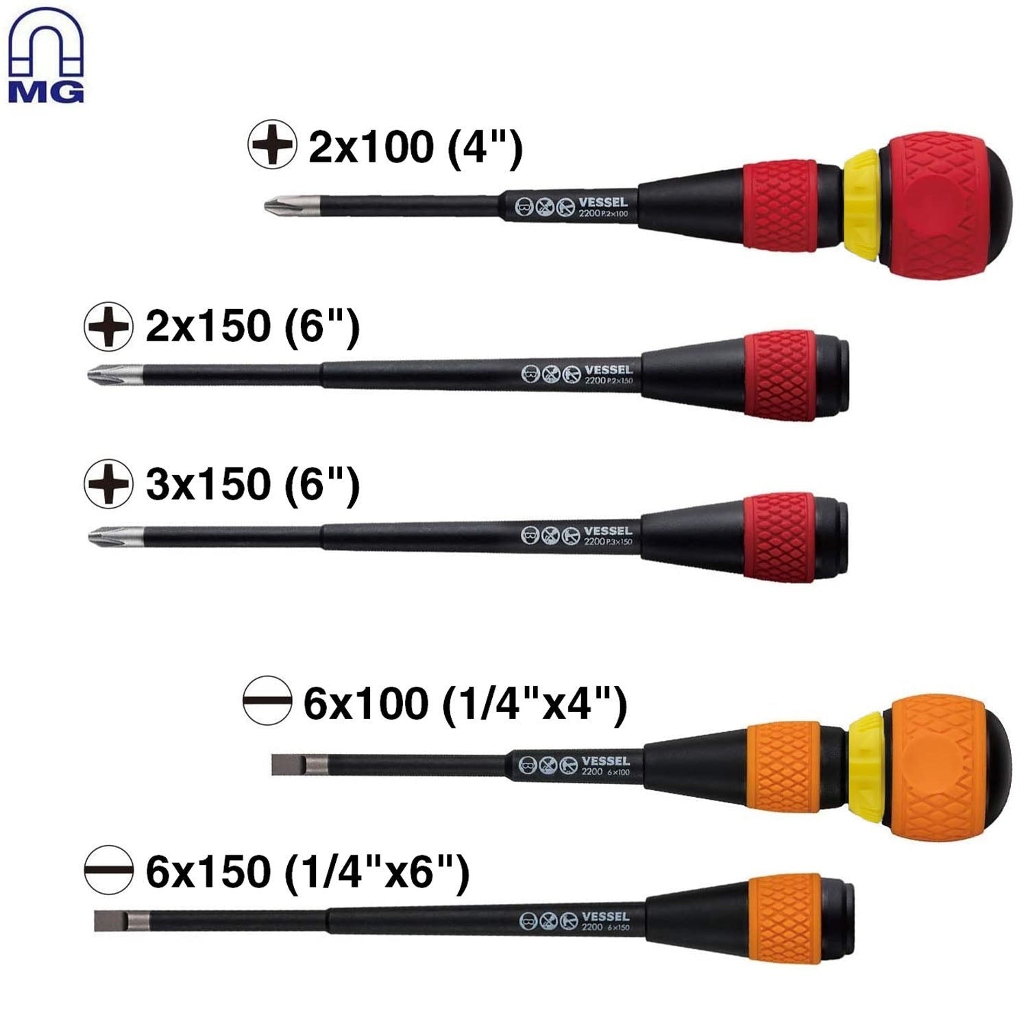 Vessel 22002N3EVA BALL RATCHET Screwdriver 2-Piece with 3-Piece Replacement Blade Set