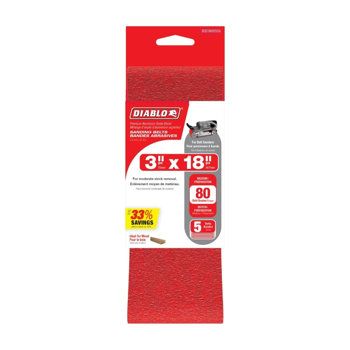 Diablo DCB318080S05G 3"x18" Sanding Belt, 80 Grit, 5-Pack