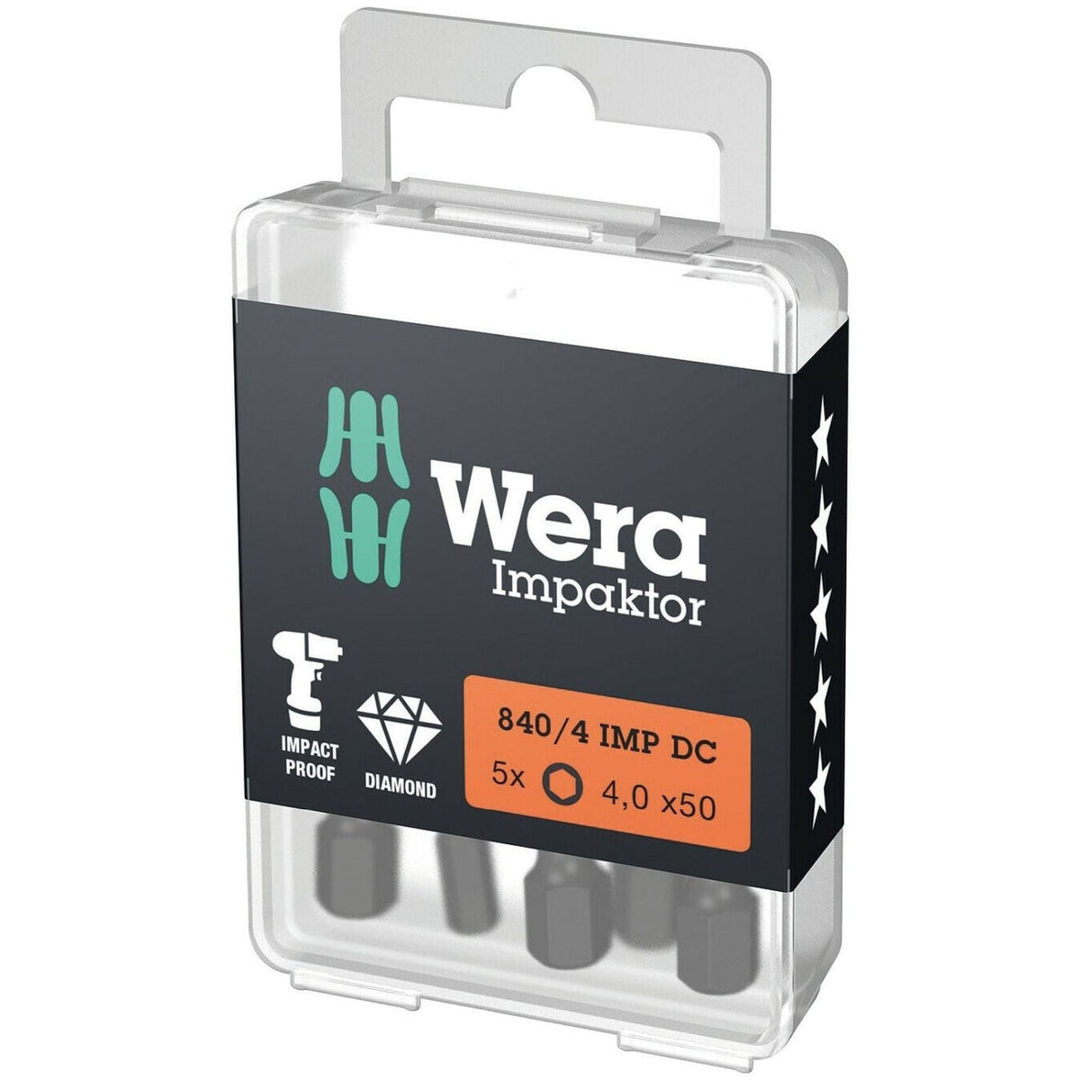 Wera 840/4 Imp Dc Hex-Plus Diy Impaktor Bit, 4x50-mm., 5-Pieces