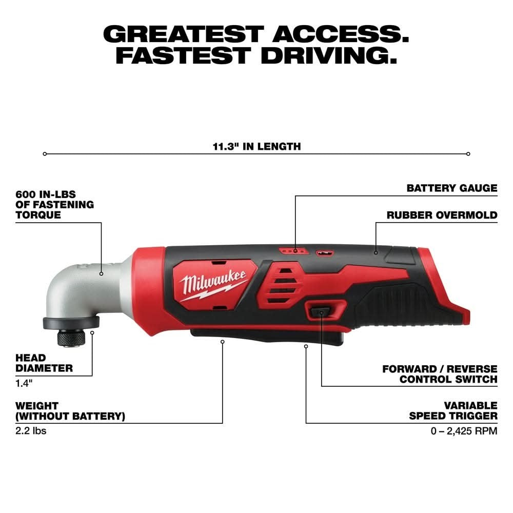 Milwaukee 2467-20 M12 1/4" Hex Right Angle Impact Driver, Tool Only