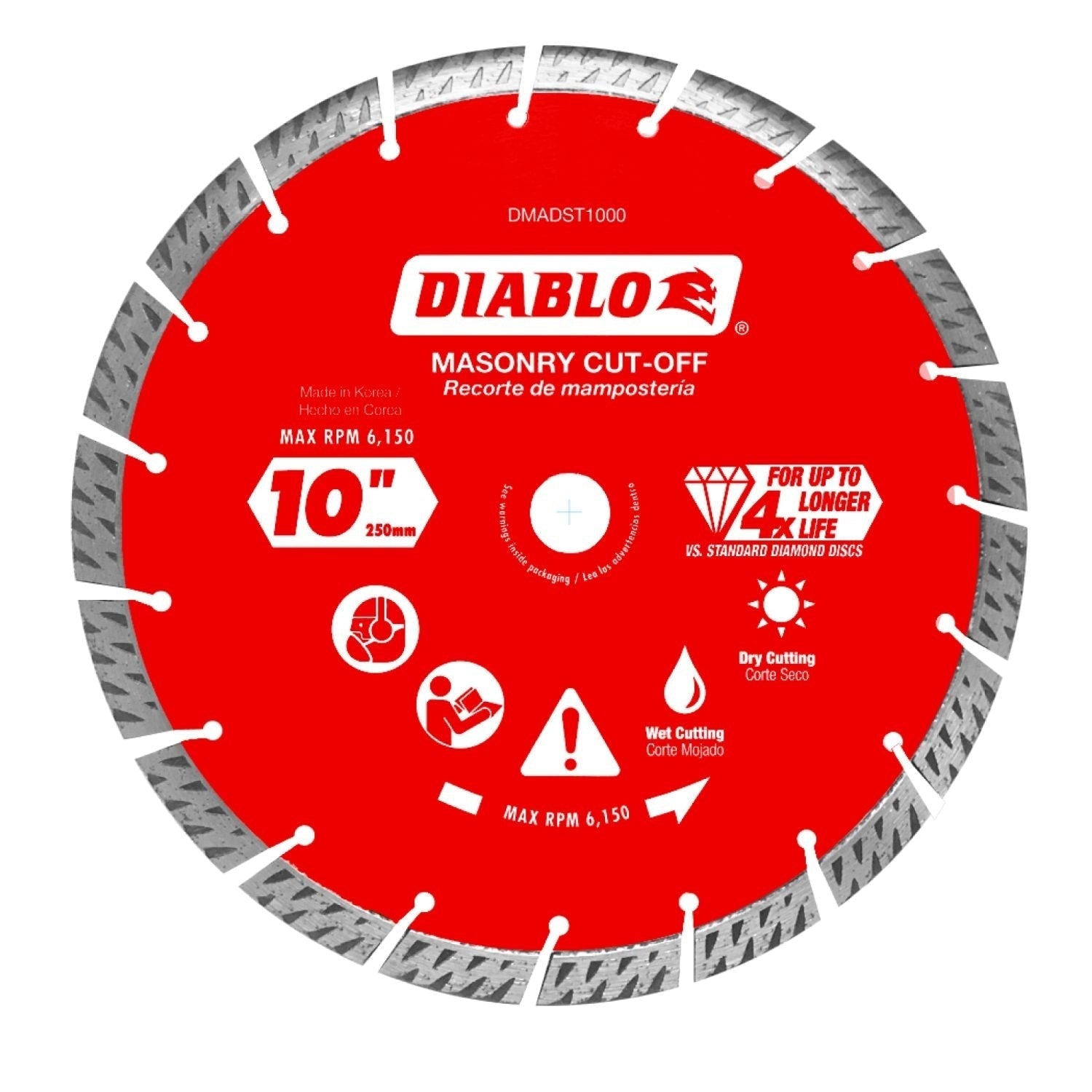 Diablo DMADST1000 10 in. Diamond Segmented Turbo Cut-Off Discs for Masonry