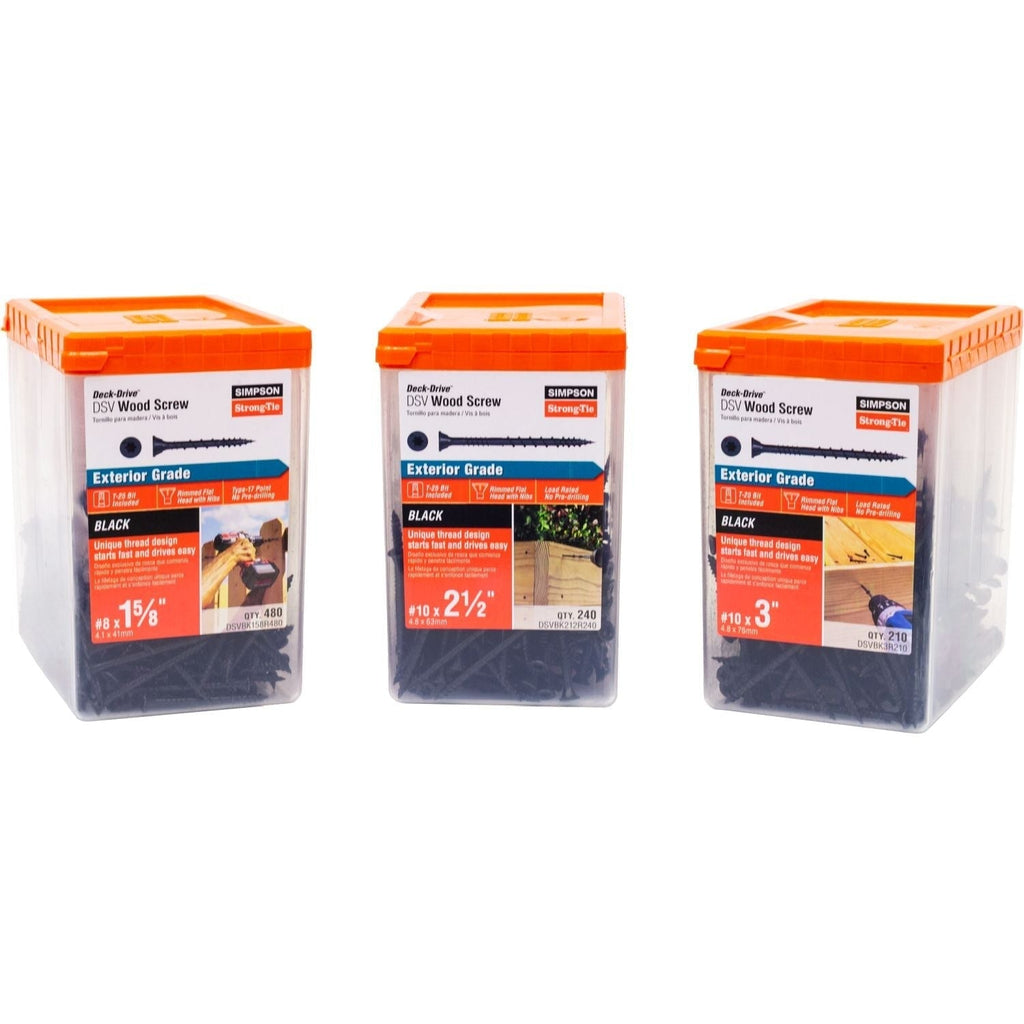 Simpson Strong-Tie DSVBK158R480 Deck-Drive DSV WOOD Screw, #8 x 1-5/8-in. T25, Flat Head, Quik Guard, Black, 480-Pack