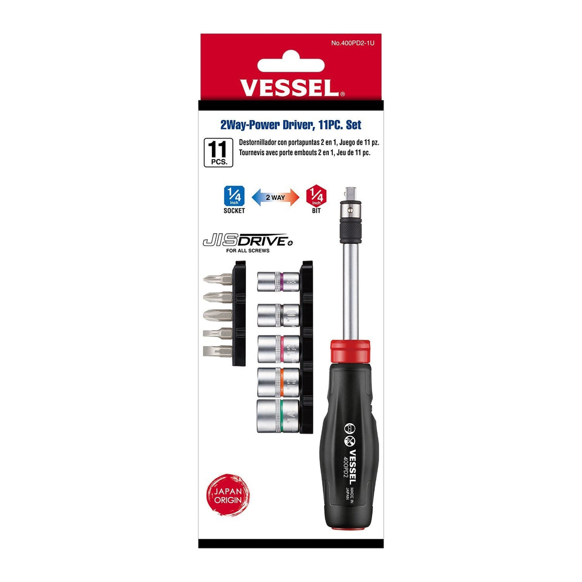 Vessel 400PD21U 2 Way-Power Driver, 11-Piece Set