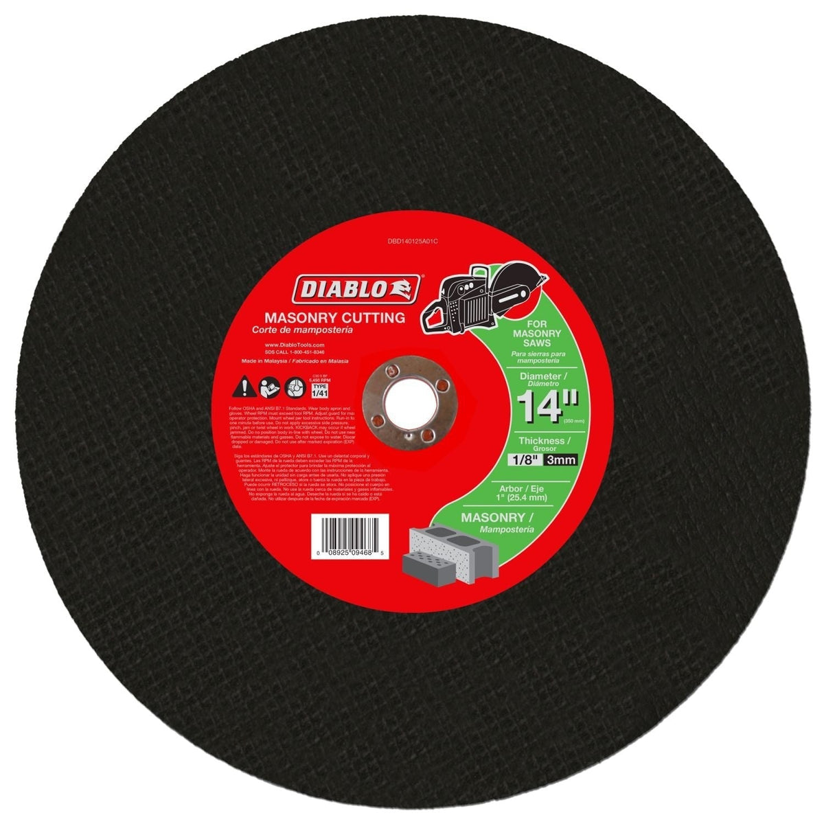 Diablo DBD140125A01C 14 Inch Masonry High Speed Cut Off Disc 1 Inch