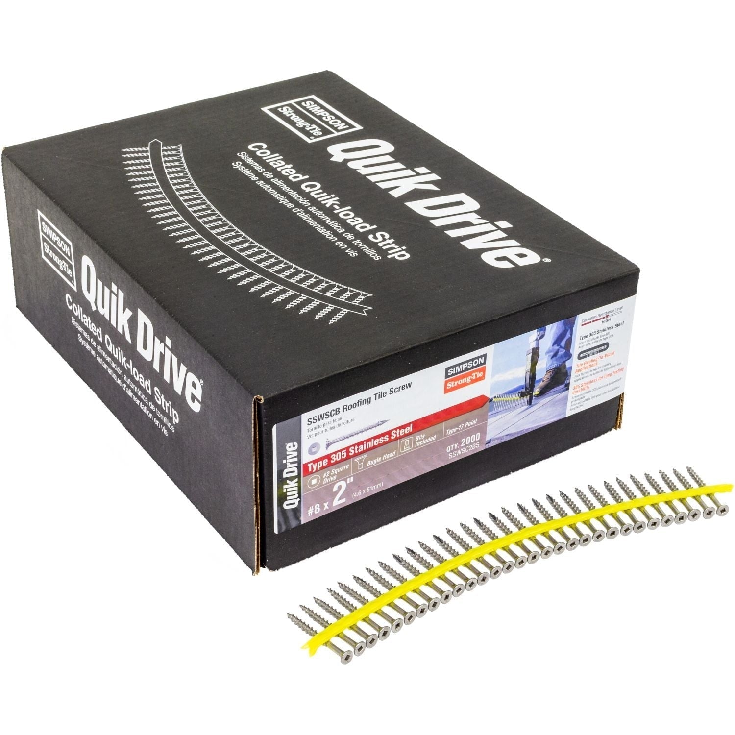 Simpson Strong-Tie SSWSC2BS SSWSCB Roofing Tile Screw (Collated), #8 x 2-in. #2 Square, Type 305, 2000-Pack