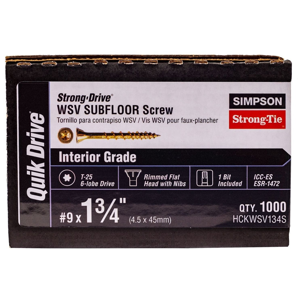 Simpson Strong-Tie HCKWSV134S Strong-Drive WSV SUBFLOOR Screw (Collated), #9 x 1-3/4-in. T25, Yellow Zinc, 1000-Pack