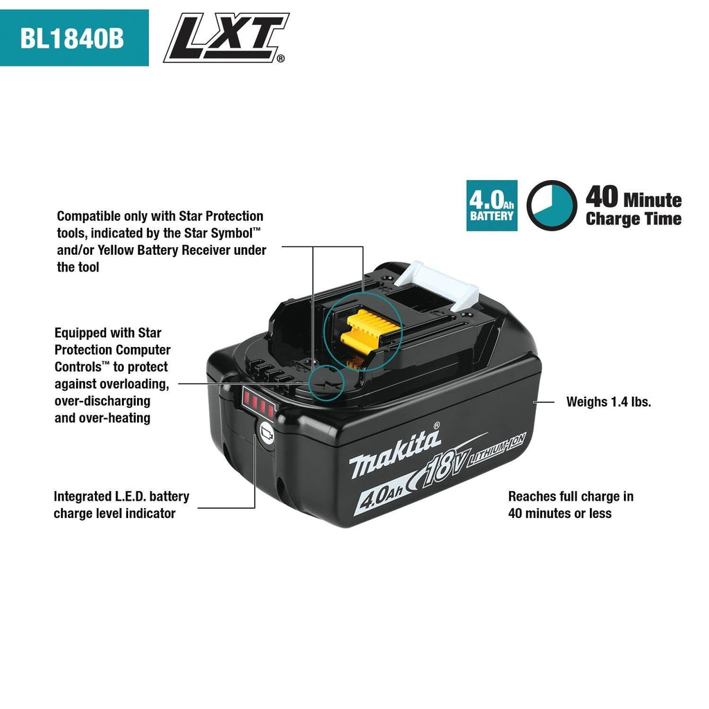 Makita BL1840BDC2X 18V LXT 4.0Ah Battery and Rapid Optimum Charger Starter Pack (PROMO)