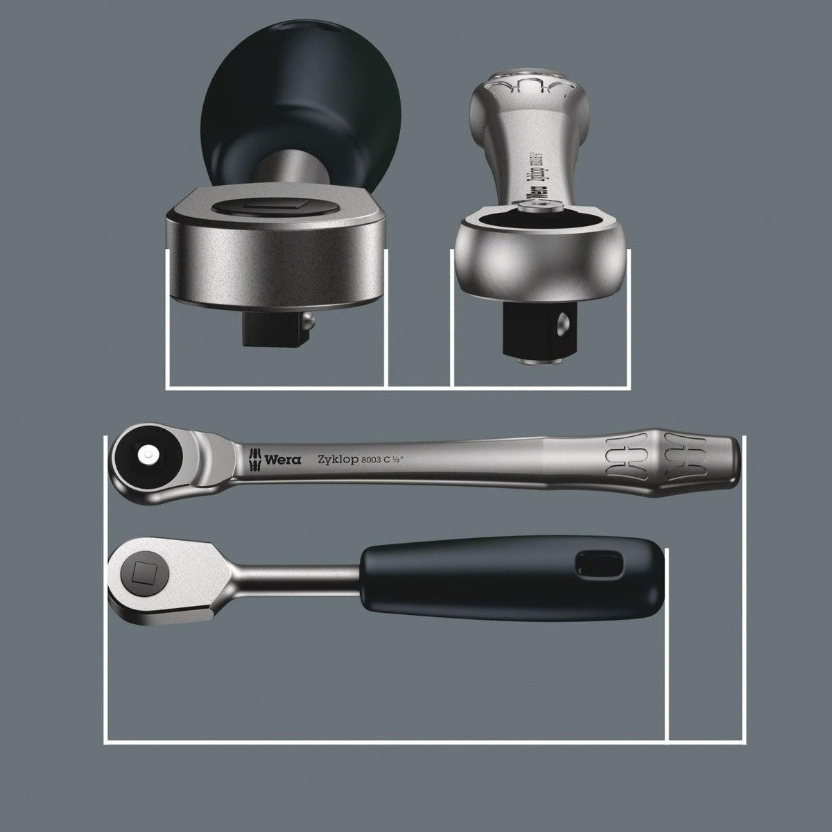 Wera 8100 Sc 10 Zyklop Metal Ratchet Set With Push-Through Square, 1/2-in. Drive, Imperial, 28-Pieces