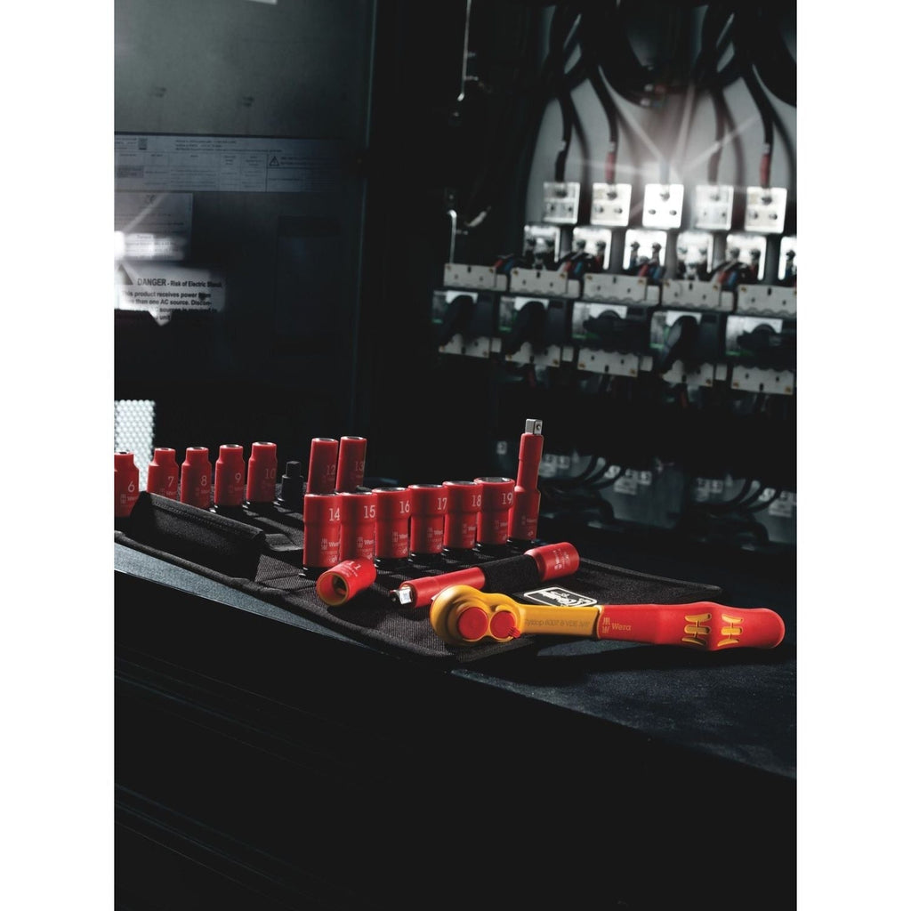 Wera 8100 SB VDE 1 Zyklop Ratchet Set, Insulated, Switch Lever, 3/8-in. Drive, Metric, 17-Pieces