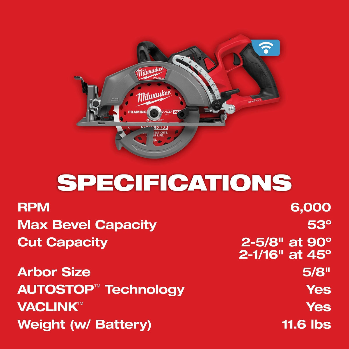 Milwaukee 2931-21HD M18 FUEL 7-1/4-in. ONE-KEY Rear Handle Circular Saw 12.0Ah Kit