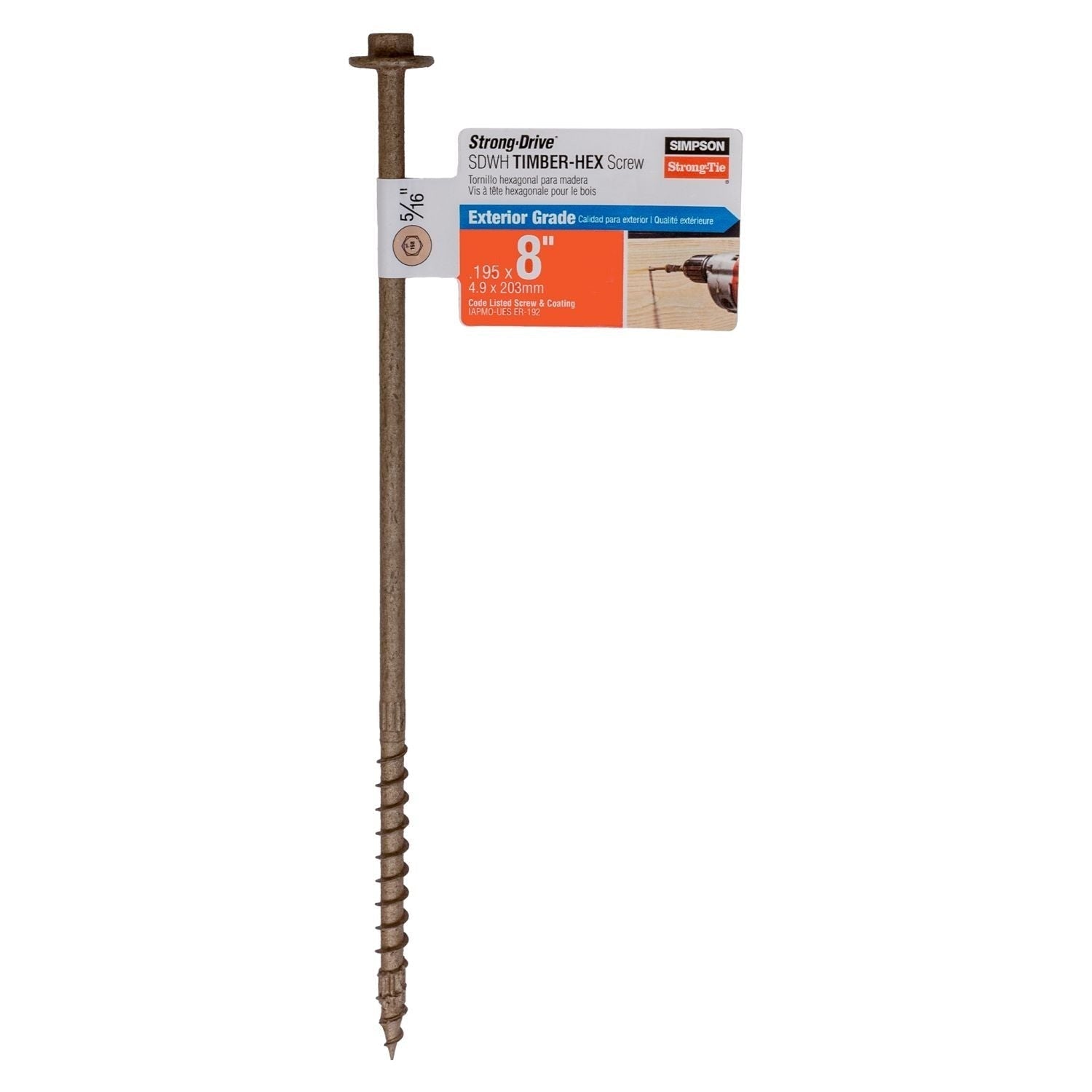 Simpson Strong-Tie SDWH19800DB-RP1 Strong-Drive SDWH TIMBER-HEX Screw, 0.195-in. x 8-in. 5/16 Hex, DB Coating