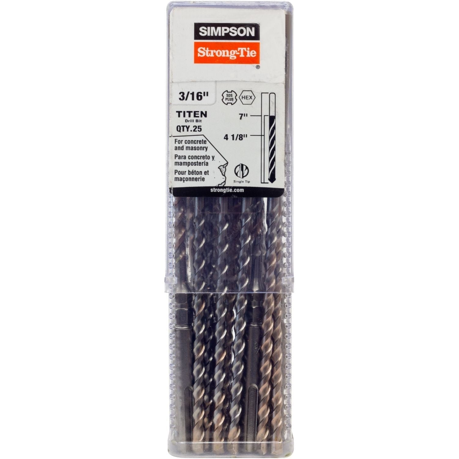 Simpson Strong-Tie MDPL01807H-R25 3/16-in. x 7-in. SDS-plus Titen Screw Drill Bit/Driver, 25-Pack