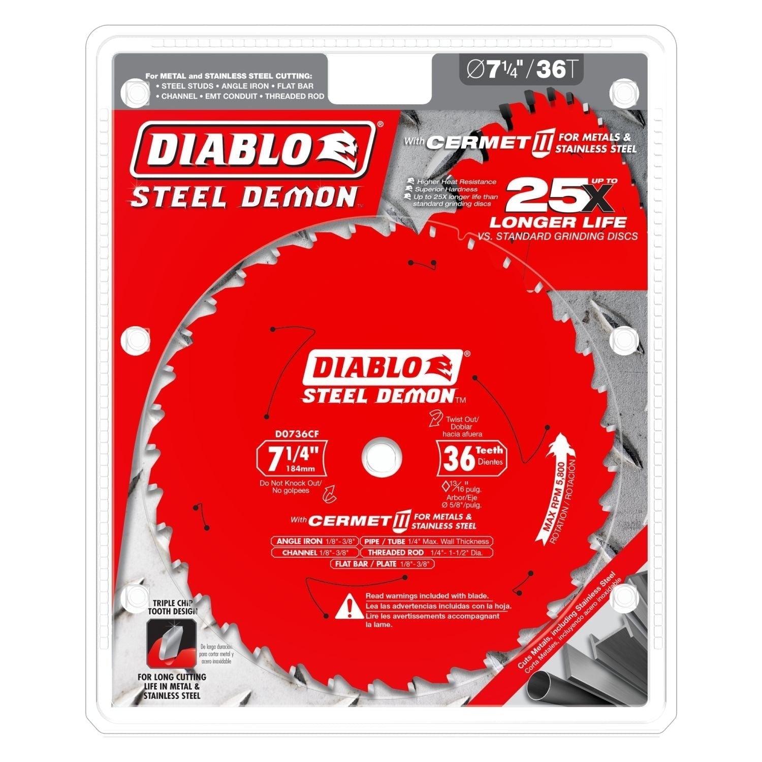 Diablo D0736CF 7-1/4-in. x 36-Teeth Steel Demon Cermet II Saw Blade for Thick Metal