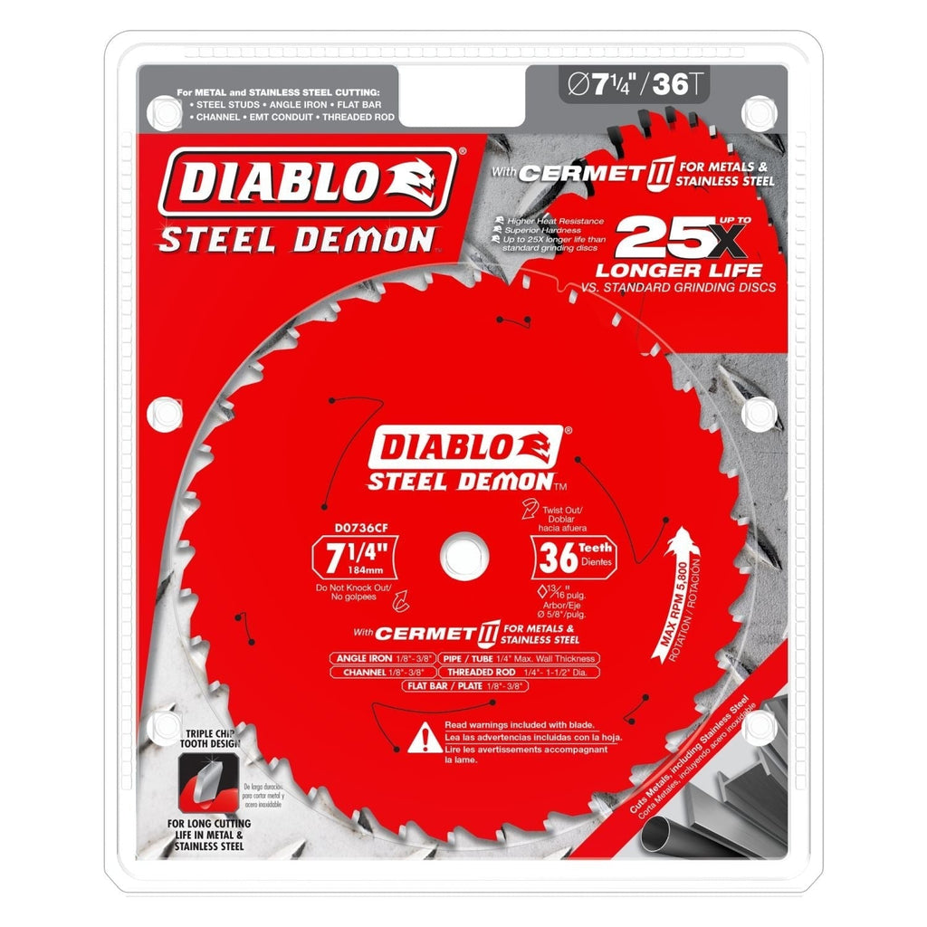 Diablo D0736CF 7-1/4-in. x 36-Teeth Steel Demon Cermet II Saw Blade for Thick Metal