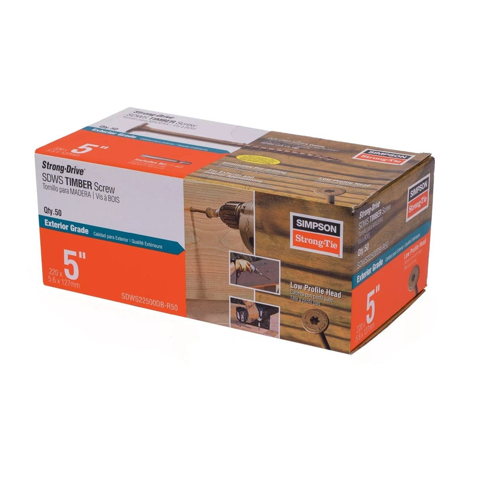 Simpson Strong-Tie Strong-Drive SDWS TIMBER Exterior Grade Screw, 0.220-in. x 5-in. T40, Tan, 50-Pack (SDWS22500DB-R50)