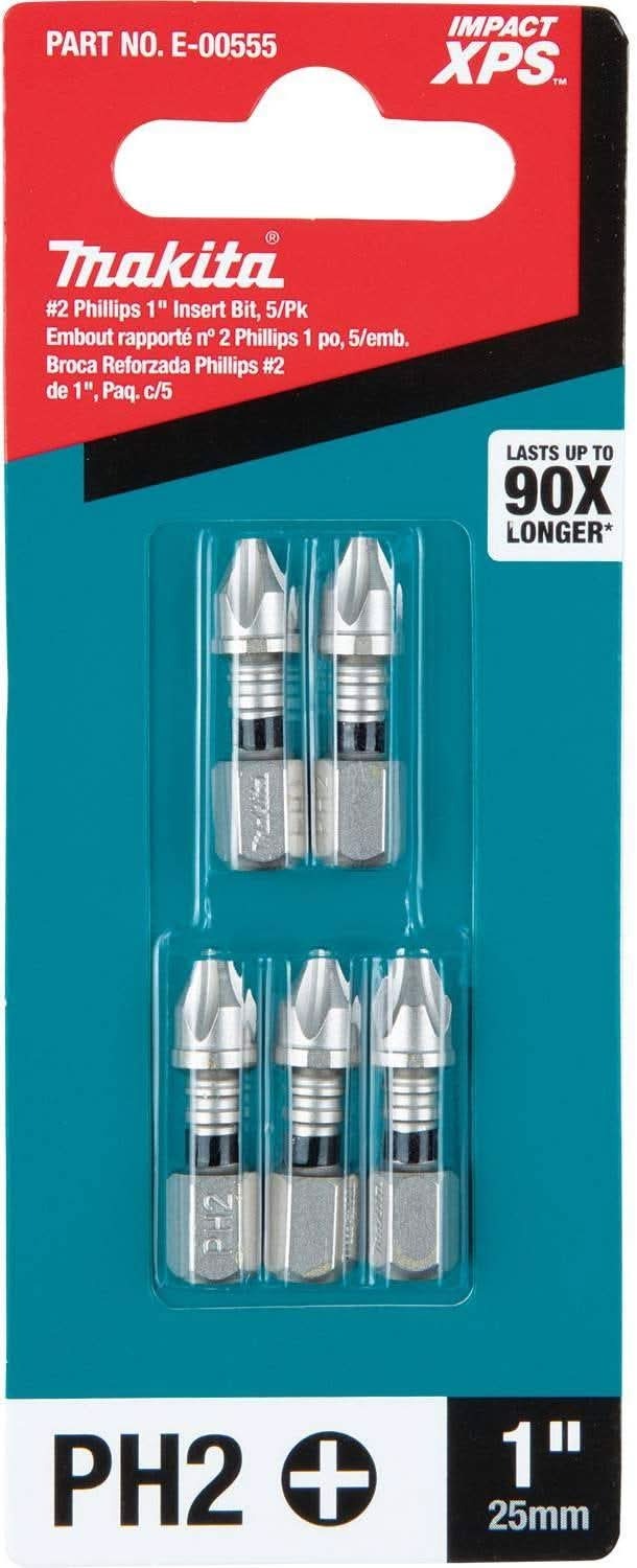 Makita E-00555 Impact XPS #2 Phillips 1" Insert Bit, 5/pk