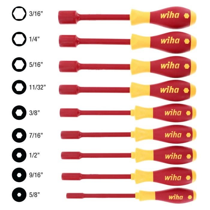 Wiha 32288 9-Piece Insulated SoftFinish Nut Driver Set, Inch