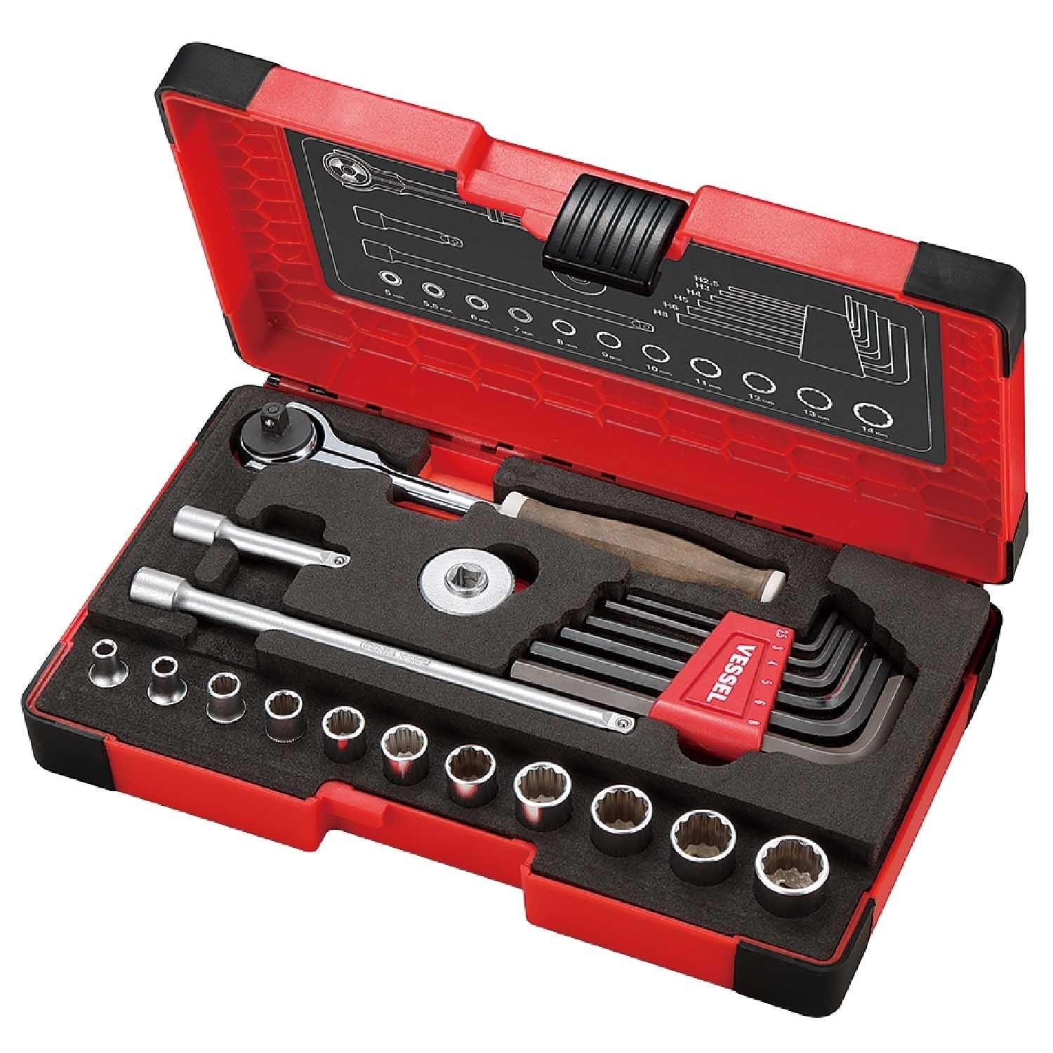 Vessel HRW2004MSW Wood-Compo Swivel Socket Wrench Set
